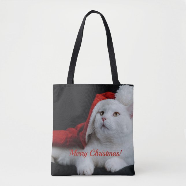 Holiday pet personalized photo christmas tote bag (Front)