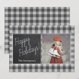 Holiday Photo Buffalo Check Personalized Holiday Card