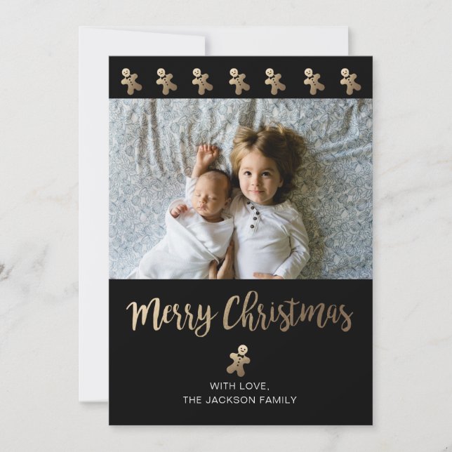 Holiday Photo Card | Black & Gold - Gingerbread (Front)