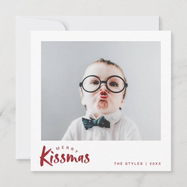 Holiday Photo Card | Classic Red Christmas Kiss (Front)