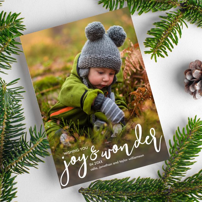 Holiday Photo Christmas Joy & Wonder Hand-Lettered Card (Creator Uploaded)