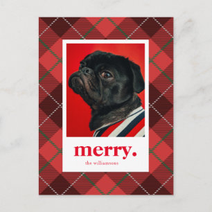 HOLIDAY PHOTO CHRISTMAS   Merry Red Plaid Postcard
