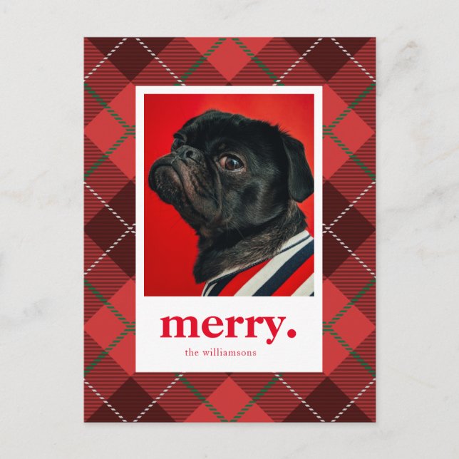 HOLIDAY PHOTO CHRISTMAS | Merry Red Plaid Postcard (Front)