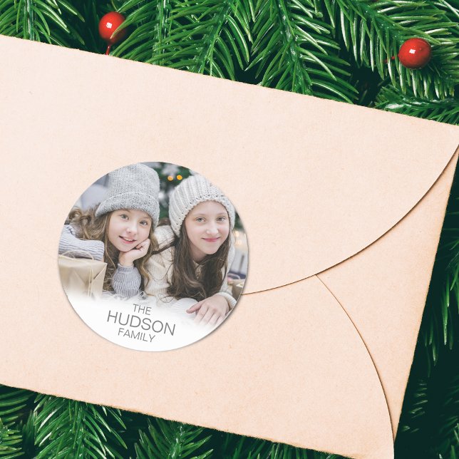 Holiday Photo Classic Round Sticker (Personalized your Holiday cards with Photo Classic Round Stickers)