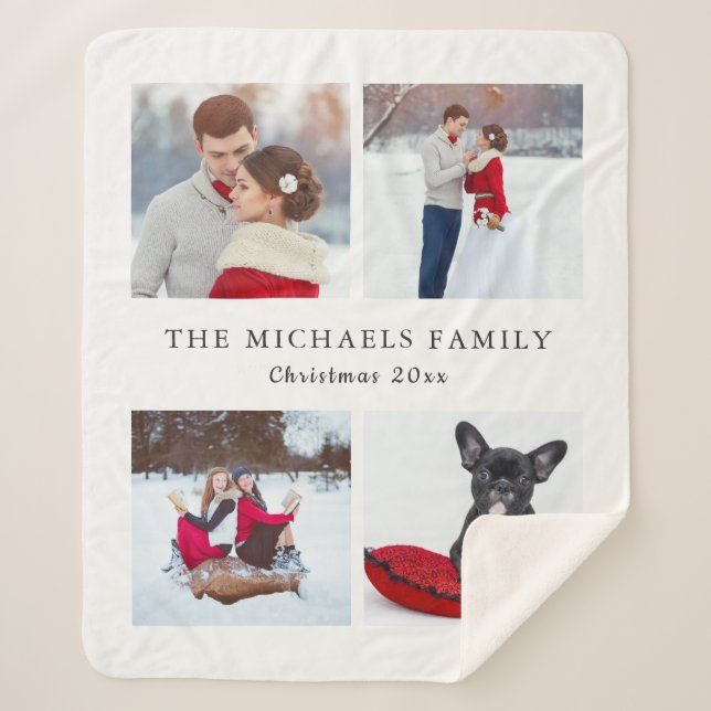 Holiday Photo Collage Add Name Christmas Fleece Sherpa Blanket (Front)