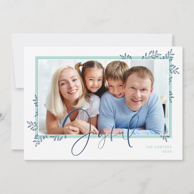 HOLIDAY PHOTO elegant botanical mint joyful Card (Front)