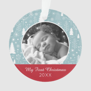 Holiday Photo Light Blue Holiday Forest Ornament