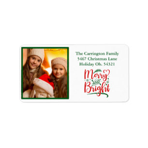 Holiday Photo Merry and Bright Christmas Address L Label