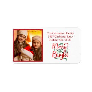 Holiday Photo Merry and Bright Christmas Address Label