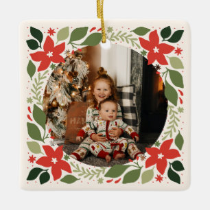 Holiday Photo Poinsettia Ceramic Ornament