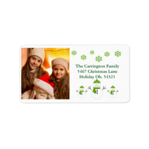 Holiday Photo Snowman Snowflake Xmas Address Label