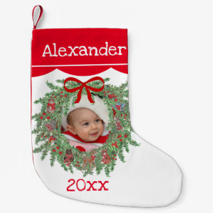 Holiday Photo Stocking Wreath Woodland Date