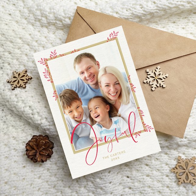 HOLIDAY PHOTO stylish botanical red gold joyful (Creator Uploaded)