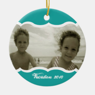 Holiday Photo/ Teal Ceramic Ornament
