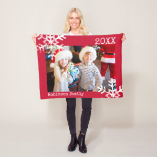 Holiday Photo with Distressed Snowflakes   Fleece Blanket
