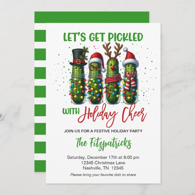 Holiday Pickle Christmas Dinner Party  Invitation (Front/Back)