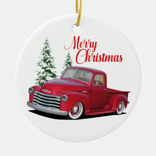Holiday Pickup Truck Ceramic Ornament (Front)