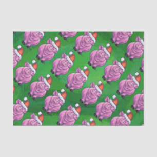 Holiday Pig in Santa Hat Pattern on Green Tissue Paper