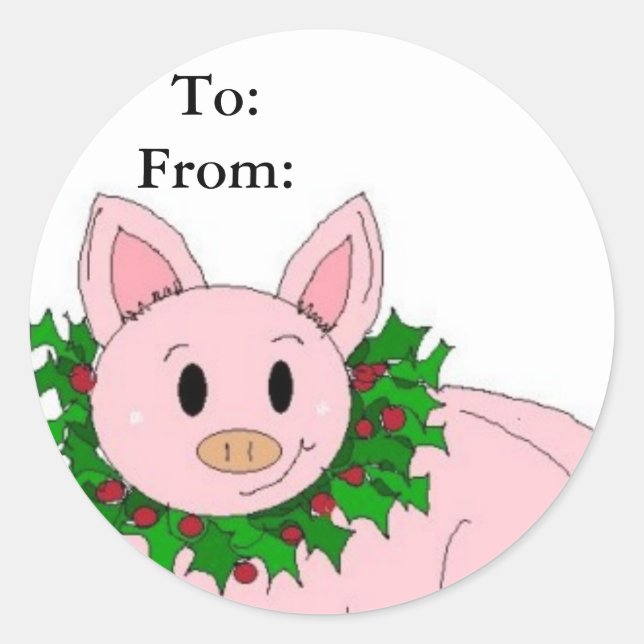 Holiday Piggy Gifttag Classic Round Sticker (Front)