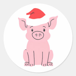 Holiday Piglet with Santa Hat Classic Round Sticker