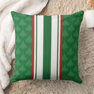 Holiday Pillow, Green White Red with Trees Throw Pillow