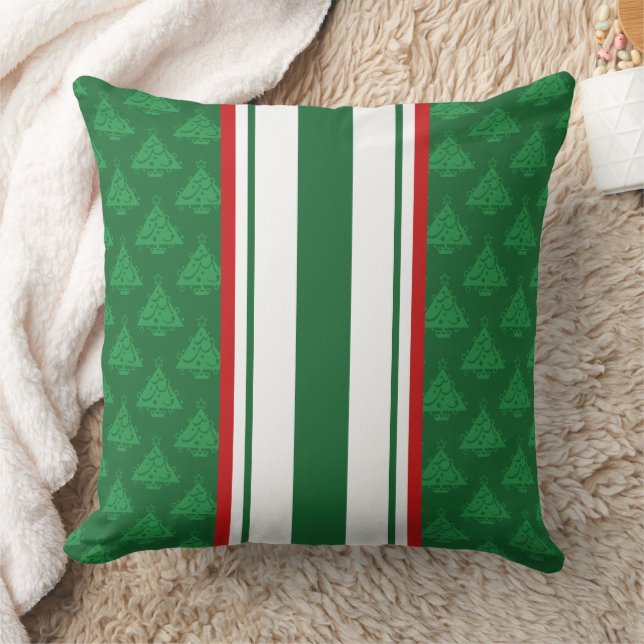Holiday Pillow, Green White Red with Trees Throw Pillow (Blanket)
