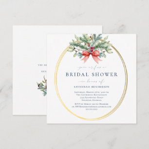 Holiday Pine and Gold Bridal Shower Invitation