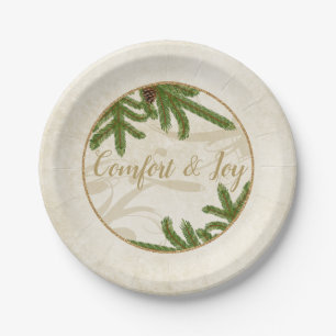 Holiday Pine Boughs Comfort and Joy Paper Plate