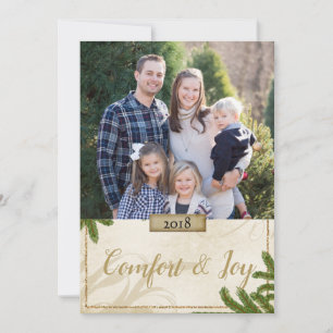 Holiday Pine Boughs Comfort and Joy Photo Greeting Card