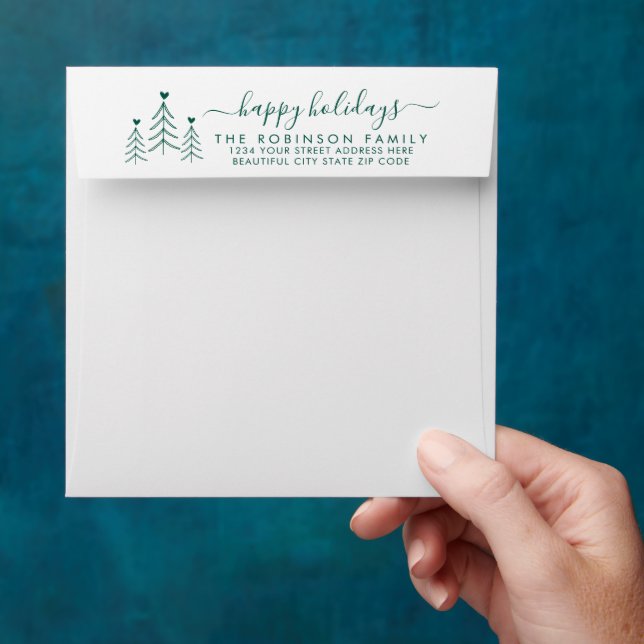 Holiday Pine Heart Family Return Address Envelope (Hand)