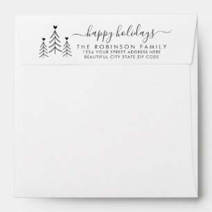 Holiday Pine Heart Family Return Adresse Enveloppe
