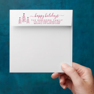Holiday Pine Heart Family Return Adresse Enveloppe