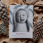 Holiday Pine Leaves and Berries Multi Photo Birth Announcement<br><div class="desc">Whimsical birth announcement template card featuring festive illustration of pine tree leaves with red berries. There are 4 pictures of your newborn that can be added on this card (front and back). Perfect Christmas card to announce the arrival of your new baby with his/her birth stats. Great for both baby...</div>