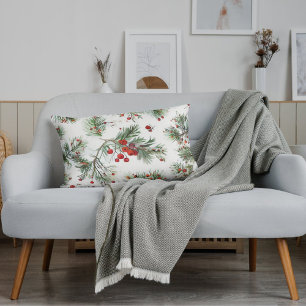 Holiday Pine & Red Berries Woodland Festive Pillow