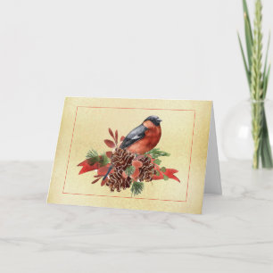 Holiday Pinecones with Bird Christmas Card