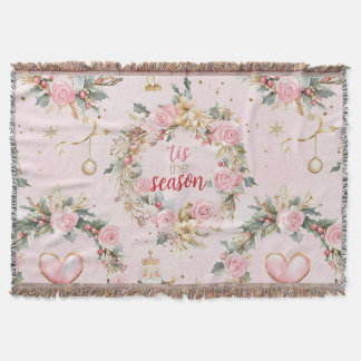 Holiday Pink Merry Christmas Beaux Wreath Custom Throw Blanket
