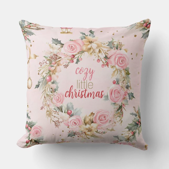 Holiday Pink Merry Christmas Beaux Wreath Custom Throw Pillow (Front)