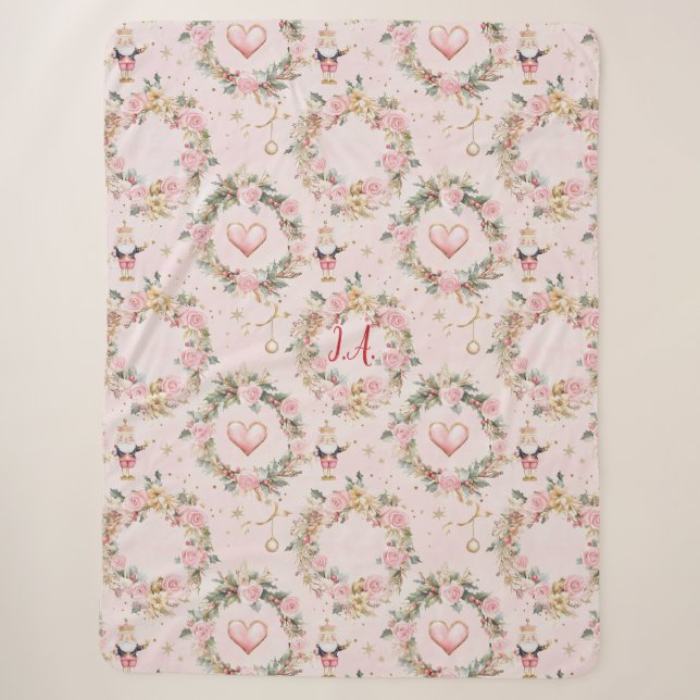 Holiday Pink Merry Nutcracker Beaux Custom Minky Sherpa Blanket (Front)