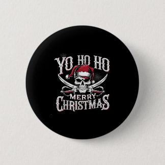 Holiday Pirate Yo Ho Ho Merry Christmas Santa Hat 2 Inch Round Button