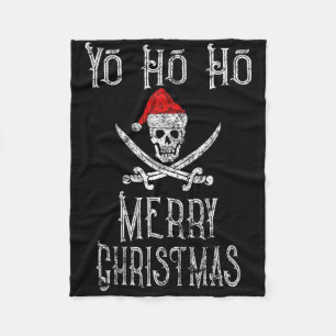 Holiday Pirate Yo Ho Ho Merry Christmas Santa Hat  Fleece Blanket