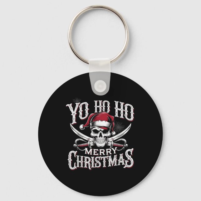 Holiday Pirate Yo Ho Ho Merry Christmas Santa Hat  Keychain (Front)