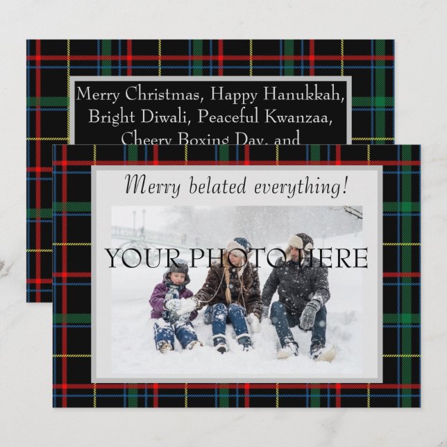 Holiday Plaid Belated Photo Card (Front/Back)
