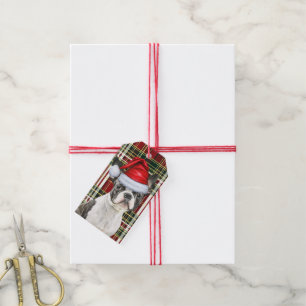 Holiday Plaid Boston Terrier Dog Christmas Gift Tags