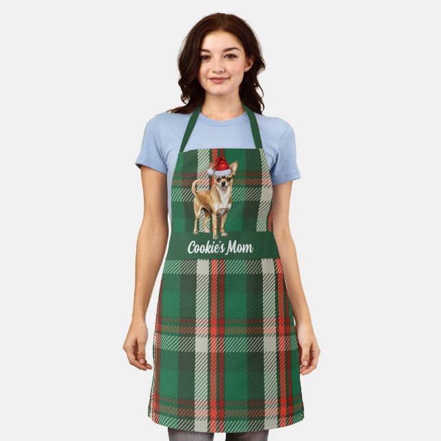 Holiday Plaid Chihuahua Santa Dog Christmas Apron (Worn)
