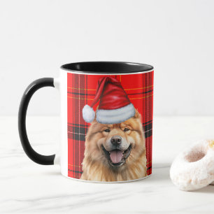 Holiday Plaid Chow Chow Christmas Santa Dog Mug