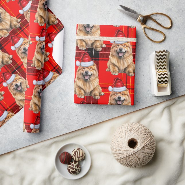Holiday Plaid Chow Chow Santa Dog Christmas Wrapping Paper (Crafts)