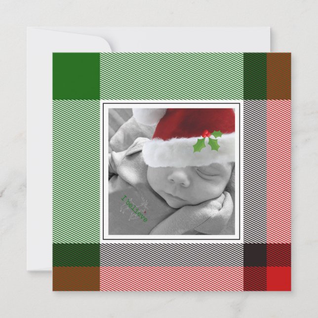 Holiday Plaid Christmas Photo Keepsake Santa Baby (Front)