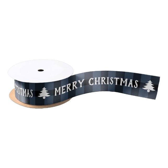 Holiday Plaid Christmas Tree Blue Satin Ribbon (Spool)