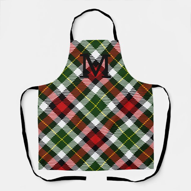 Holiday Plaid Monogram Initial Classic Christmas Apron (Front)