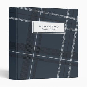 Holiday plaid navy blue family recipe binder